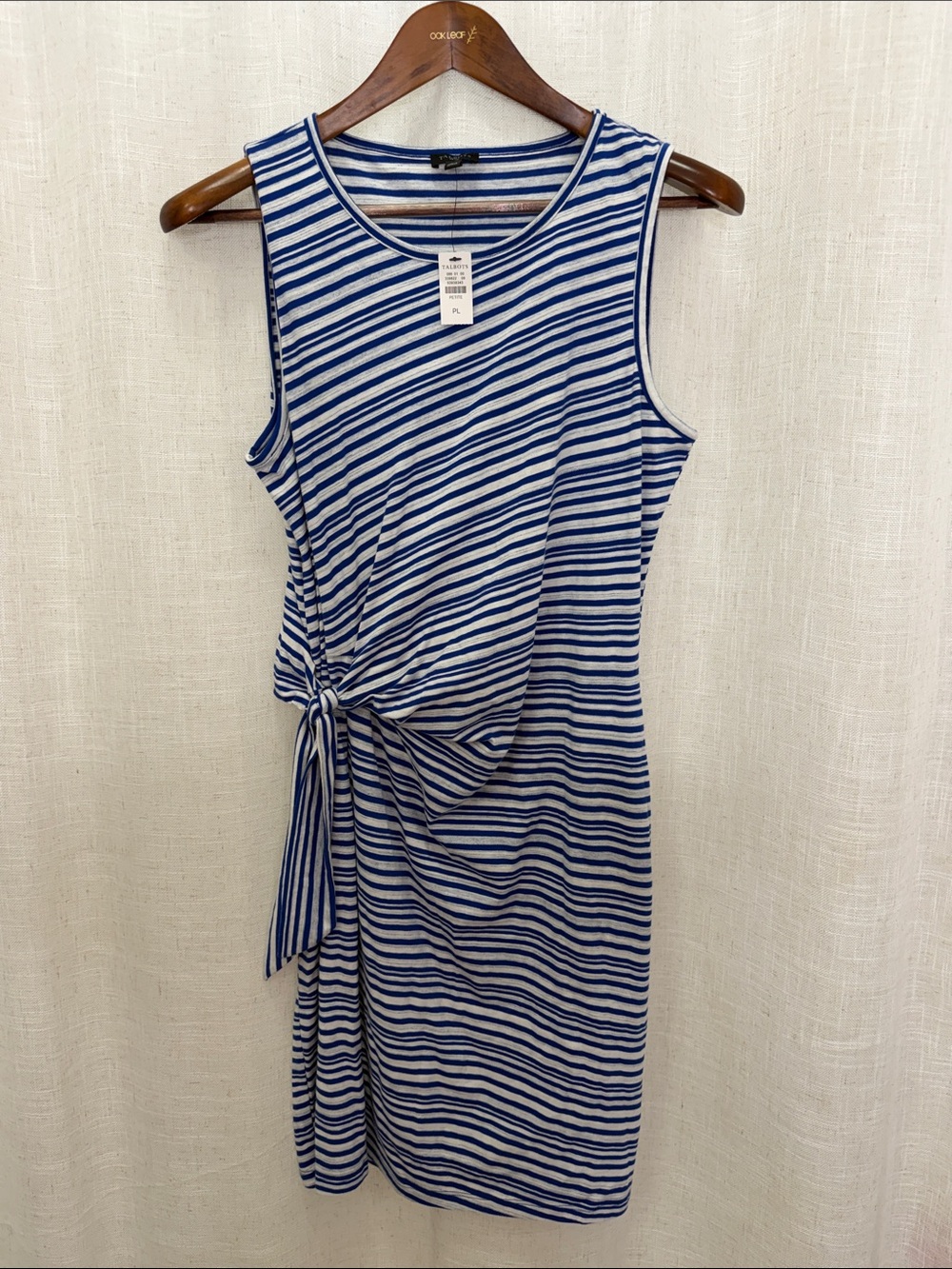 Talbots Blue & White Striped Knot-Waist Sleeveless Dress Size Petite Large NWT